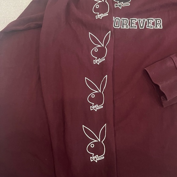 [L]Playboy Play Forever Logo Burgundy L/S Pullover Crew Shirt - Picture 3 of 8